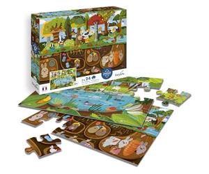 Sentosphère Calypto 3907704-Set di Puzzle Parti Grandi e Superficie vellutata, 2 x 24 Pezzi, per Bambini dai 3 Anni, Foresta, Colore Animali del Bosco, 3907704