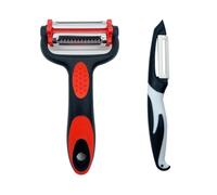senvenelec Pelapatate 3 in 1 (sbucciatore), ideale per sbucciare patate, carote e varie verdure e frutta. Lama in ceramica, manico antiscivolo, nero rosso 2 pezzi.