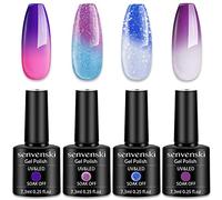 Senvenski Cambiamento di colore Smalto Semipermanente Per Unghie Kit Viola Lavanda Bianca Pesca Rosa Blu Glitter Gel Termico Temperatura UV LED Vernice Manicure Nail Art (WB020)