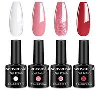 Senvenski Smalto Semipermanente per Unghie Kit Bianca Rossa Rosa Glitter Smalti Semipermanenti Per Unghie Gel Colore Soak Off UV LED Vernice Manicure Nail Art Regalo (CS001)