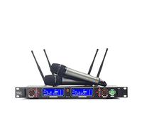 SENWOSI Sistema di microfoni wireless, microfoni dinamici in metallo, set con 2 microfoni senza fili, 2 x 100 frequenze regolabili UHF, portata 213,4 m, microfoni UHF per karaoke/sistema PA/chiesa