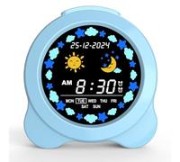 SENXINGYAN Sveglia per Bambini, Display LED Sole & Luna con Giorno e Data, Trainer di Sonno per Bambini con Luce Notturna e Suoni di Sonno, Sveglia Simpatica per Camera Regali per Ragazzi e Ragazze