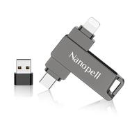 【Senza APP】128 GB Nanopell Chiavetta USB lPhone,lPad, Android, PC e Tablet | Memoria esterna per lPhone con iOS e USB-C. Adattatore USB separato. Custodia in metallo impermeabile. Foto e dati.