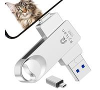 [Senza APP] Chiavetta USB per lPhone,Ryican 128GB Memoria Esterna Pendrive USB C 3.0 Chiavetta per lphone per scaricare foto 4 in 1 Photostick per iOS/Smartphone/Pad/Android/PC/Tablet,Argento