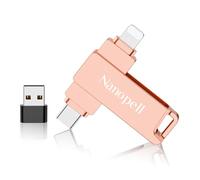 【Senza APP】Nanopell 128 GB Chiavetta USB lPhone,lPad, Android, PC e Tablet | Memoria esterna per lPhone con iOS e USB-C. Adattatore USB separato. Custodia in metallo impermeabile. Foto e dati.