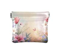 Senza cerniera portamonete colorato gatto viola portamonete piccola borsa per il trucco per le donne dimensioni 10,9 x 9,4 cm, Fiori carini rosa, Taglia unica, Fiori carini rosa