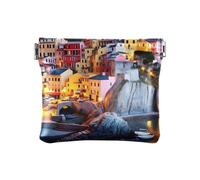 Senza cerniera portamonete colorato gatto viola portamonete piccola borsa per il trucco per le donne dimensioni 10,9 x 9,4 cm, Seaside Town Blu 1, Taglia unica, Seaside Town Blu