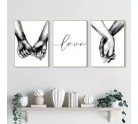 Senza cornice Nero Bianco Romantico Mano nella mano Dipinti su tela Citazioni d'amore Poster da parete Immagine stampata per la decorazione domestica 40x50 cm x 3 Senza cornice