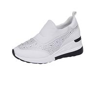 Senza lacci Slip on Strass Sneaker Zeppa Donna Scarpe da Corsa Leggera Jogging Running Scarpe da Trekking Comfort Fit Traspirante Scarpe da Ginnastica da Donna, bianco, 38 EU