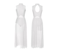 Senza Maniche Abito da Danza Lirica Body da danza for ginnastica, abbigliamento da ballo for costume da pattinaggio di figura a rete trasparente con strass lucidi for donna For Abito da Ballo da Donna