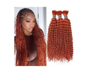 Senza nodi Extension for capelli umani Remy brasiliani, senza trama, con ondulati, #350, color zenzero, for trecce per intrecci(22 24 26)