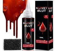 SEO-FANALLY Sangue Finto 50 ml +1 Spugna, Halloween Trucchi Viso Lavabile, Trucco Halloween Fake Blood Kit, Utilizzato per il Trucchi Halloween, Zombie, Vampiro, Cosplay, Trucco da Clown Teatrale