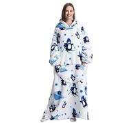 Seogva Coperta indossabile extra lunga, felpa oversize per donne e uomini, super calda e accogliente, coperta gigante con cappuccio, coperta in flanella spessa con maniche e tasca gigante, Pinguini.,