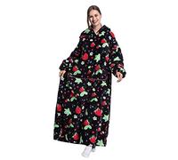Seogva Coperta indossabile extra lunga, felpa oversize per donne e uomini, super calda e accogliente, coperta gigante con cappuccio, coperta in flanella spessa con maniche e tasca gigante, Fragola,