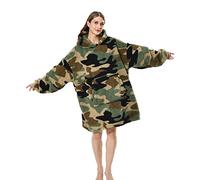 Seogva, Coperta oversize indossabile, stile felpa con cappuccio in pile, super morbida, calda e confortevole, taglia unica, per uomini, donne, ragazze, ragazzi, amici, Mimetico, Taglia unica