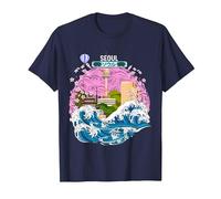Seoul Corea del Sud Giapponese Grande Onda Kanagawa Maglietta, Uomo, Navy, L