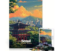Seoul, Corea del Sud Illustrazione Puzzle da 1000 pezzi per adolescenti Puzzle per migliorare la memoria Passatempo rilassante Bordi precisi (38x52cm)