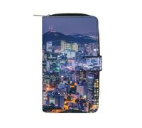 Seoul Corea del Sud Skyline Glossy Night View Womens PU Leather Wallet Long Purse Clutch Organizer per Ufficio Viaggio