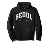 Seoul Corea del Sud Varsity Stile Bianco Testo Felpa con Cappuccio