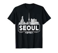 seoul, paesaggio urbano, corea sud, orizzonte, retro, coreano, vendemmia Maglietta