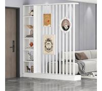 Separatore di ambienti multiuso, libreria in legno con ripiani per la separazione degli ambienti, per la decorazione dell'ufficio domestico(White+A,160cm/62.9in)