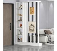 Separatore di ambienti multiuso, libreria in legno con ripiani per la separazione degli ambienti, per la decorazione dell'ufficio domestico(White+C,110cm/43.3in)
