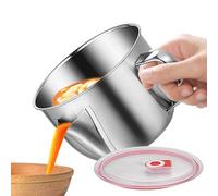 Separatore di grasso, 18 x 11 cm, gadget da cucina per risparmiare tempo, separatore di grasso in acciaio inox con coperchio, per rimuovere l'olio in eccesso dalla ciotola per zuppa di cibo e noodle