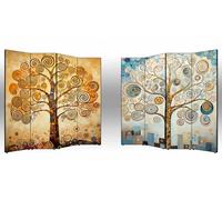 Separe' Paravento bifacciale Albero della Vita Gold Blue in tela di cotone e legno | 4 pannelli: 180,8 x 176 x 3,1 cm