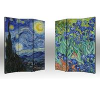 Separe' Paravento bifacciale Notte Stellata e Iris in tela di cotone e legno | 3 pannelli: 135,6 x 176 x 3,1cm