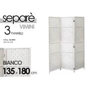 SEPARè PARAVENTO DIVISORIO 3 PANNELLI SEPARATORE VIMINI METALLO BIANCO H180135