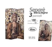 SEPARè PARAVENTO DIVISORIO 3 PANNELLI TELA SU LEGNO Buddha BUDDA 180120 CM