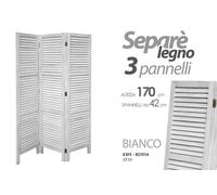 SEPARè PARAVENTO DIVISORIO BIANCO 3 PANNELLI LEGNO STILE PERSIANA 170126 cm