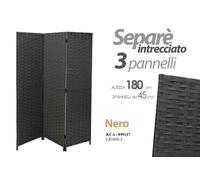 SEPARè PARAVENTO DIVISORIO METALLO 3 PANNELLI SEPARATORE VIMINI NERO 180135cm