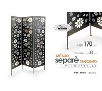 SEPARè PARAVENTO DIVISORIO NERO 3 PANNELLI METALLO FIORI FLOREALE 1164,5h170cm