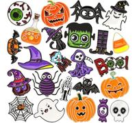 SEPGLITTER 24 pezzi di opuscoli in lega di Halloween, distintivi santi, ago per petto, zucca, zucca, pipipistrello, accessori per aghi per gatti neri per zaini, gioielli, cappello e giacca decorazione