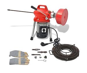 sephironlbb Macchina per la pulizia dei tubi da 250 W con spirale da 12,5 m x 16 mm e 4,5 m x 9,5 mm, set di adattatori, punte per trapano, guanti in pelle per la casa e la pulizia professionale dei