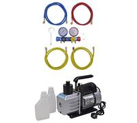 sephironlbb Pompa a vuoto con distributore a 4 vie, set per condizionatori d'aria, corpo in alluminio, volume olio 250 ml, 220 V 50 Hz, tubi da 152 cm, adatto per refrigeranti R134, R410a, R22, R407c