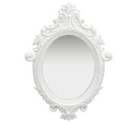 sephironlbb Specchio da parete in stile castello bianco con cornice in legno decorata, 56 x 76 cm, ovale, per bagno, camera da letto, corridoio, con ganci di fissaggio e effetto anticato decorativo
