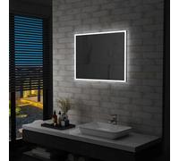 sephironlbb Specchio da parete per bagno con LED, 80 x 60 cm, telaio in alluminio, illuminato, protezione IP44, incluso adattatore e materiale di fissaggio per bagno, corridoio, camera da letto