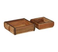 sephironlbb Vassoio 2 pezzi, marrone, 31 x 29 x 10 cm, in legno massiccio riciclato con superficie opaca, rettangolare, per interni ed esterni, salvaspazio, durevole, elegante e funzionale