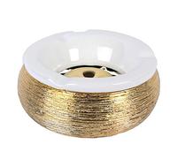 Sepilo Posacenere a vento grande in ceramica, rotondo, diametro 15 cm, struttura metallica lucida, posacenere per interni ed esterni (oro)