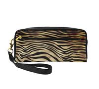 Seppia della pelle animale della zebra dell'oro nero africano, Borsa per il trucco Borsa per cosmetici Borsa da viaggio portatile da toilette Astuccio in pelle per donne e ragazze