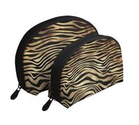Seppia della pelle animale della zebra dell'oro nero africano, Borsa per trucco a conchiglia Portamonete da donna Borsa da toilette piccola Borsa per cosmetici 2 pezzi