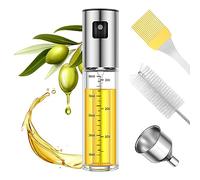Septeamay Spruzzatore per olio per cucinare, in acciaio inox di alta qualità e vetro, 100 ml, spray per olio per cucinare, set di pulizia con imbuto in acciaio inox, per insalata, barbecue, cottura,