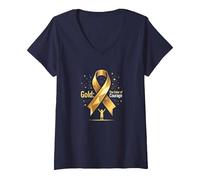 September Gold: Coraggio di consapevolezza del Cancro Infantile Maglietta con Collo a V, Donna, Navy, S