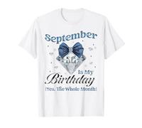September Is My Birthday Denim & Diamonds Fiocco Blu Coquette Maglietta