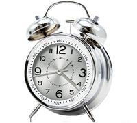 Septoolshop Sveglia da comodino silenziosa, senza ticchettio, stile retrò, con doppia campana, struttura in metallo, funzionamento a batteria, luce notturna silenziosa, movimento silenzioso, colore