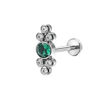 Septum Piercing Titanio1 Pezzi 16G Naso Piercing Cartilagine Orecchini Gioielli Labret con zirconi cubici verdi, Argento, 1.2x12mmxM0.9