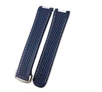 SEQLTWFC Cinturino for orologio in gomma e silicone da 20 mm compatibile con Omega Seamaster 300 AT150 Aqua Terra Ultra Light 8900 con fibbia in acciaio.(Blue-White Line,20mm Gold Buckle)