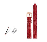 SEQLTWFC Cinturino in vera pelle compatibile con cinturini for orologi Casio LTP-V007L/1208/LTH-1060/4048 con cinturino femminile stile Ins cinturino rosso da 14 mm(Red rose gold)